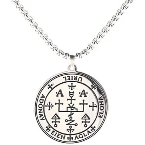 VASSAGO Gothic Sigil of Archangel Uriel Chain Necklace Engraving Talisman Amulet Angel Wide Choker Vintage Jewelry for Men VASSAGO Gothic Sigil of Archangel Uriel Chain Necklace Engraving Talisman Amulet Angel Wide Choker Vintage Jewelry for Men