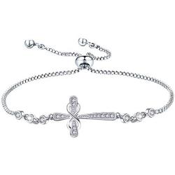 YL Cross Bracelet 925 Sterling Silver Infinity Link Sideways Cross Bracelets Christian Baptism Gift Religious Jewelry