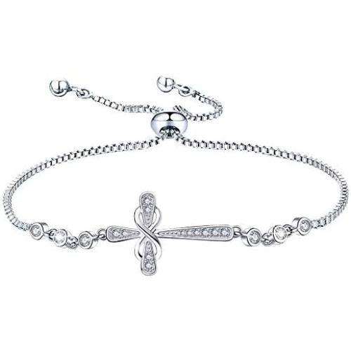 YL Cross Bracelet 925 Sterling Silver Infinity Link Sideways Cross Bracelets Christian Baptism Gift Religious Jewelry