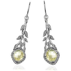 PZ Paz Creations Gemstone Dangle Earrings For Women Girls | Sterling Silver Cushion Gemstone Leaf Design | Hypoallergenic For Pierced Ears