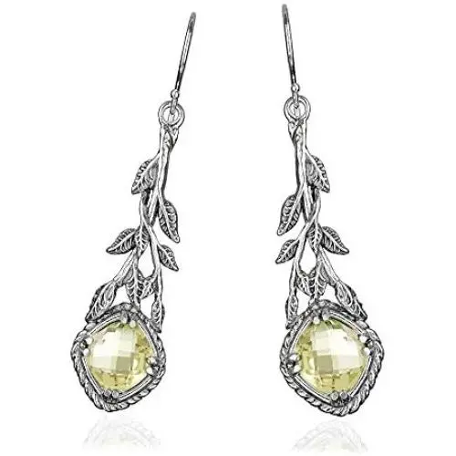 PZ Paz Creations Gemstone Dangle Earrings For Women Girls | Sterling Silver Cushion Gemstone Leaf Design | Hypoallergenic For Pierced Ears PZ Paz Creations Gemstone Dangle Earrings For Women Girls | Sterling Silver Cushion Gemstone Leaf Design | Hypoallergenic For Pierced Ears