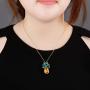 Sparkling Yellow Emerald Crystal Vintage Trendy Fruit Pineapple Earrings Stud Necklace Jewelry Sets For Women Girls (pineapple earring)