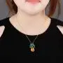 Sparkling Yellow Emerald Crystal Vintage Trendy Fruit Pineapple Earrings Stud Necklace Jewelry Sets For Women Girls (pineapple earring)