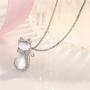 Cute Pink Cat Pendant Necklace, Platinum Plated, Animal Cat Jewelry Gifts for for Teen Girls ZY062