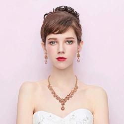 BriLove Wedding Bridal Jewelery Set for Women Crystal Bling Rhinestone Beaded Cluster Statement Necklace Dangle Earrings