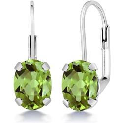 Gem Stone King Sterling Silver Green Peridot Womens Earrings 2.66 cttw Gemstone Birthstone Oval 8X6MM
