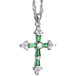 RIZILIA Cross Pendant with 18'' Chain & Trapezoid Round Cut CZ in White Gold Plated, Simple Modern Elegant