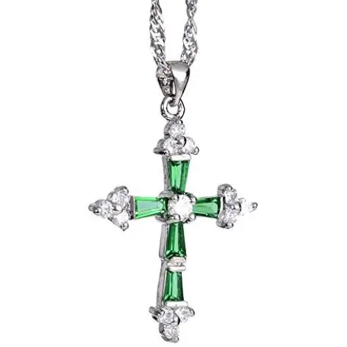 RIZILIA Cross Pendant with 18'' Chain & Trapezoid Round Cut CZ in White Gold Plated, Simple Modern Elegant RIZILIA Cross Pendant with 18'' Chain & Trapezoid Round Cut CZ in White Gold Plated, Simple Modern Elegant