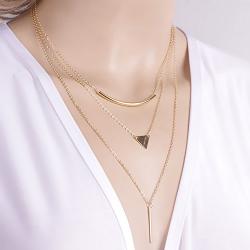 FXmimior 3 Tiers Triangle Geometry Pendant Chain Long Multilayer Bar Party Wedding Necklace Jewelry For Women (gold)