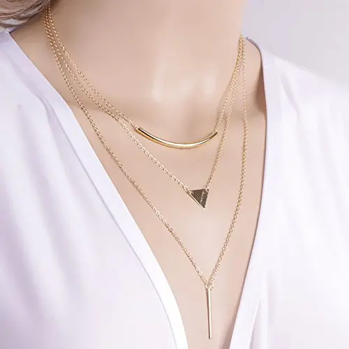 FXmimior 3 Tiers Triangle Geometry Pendant Chain Long Multilayer Bar Party Wedding Necklace Jewelry For Women (gold) FXmimior 3 Tiers Triangle Geometry Pendant Chain Long Multilayer Bar Party Wedding Necklace Jewelry For Women (gold)
