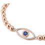 COOLSTEELANDBEYOND Protection Evil Eye Beads Bracelet for Women with Blue and White Cubic Zirconia