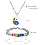 Jakob Miller Rainbow Necklace and Bracelet Set Stainless Steel Dog Tag Pendant Necklace and Handmade Magnet LGBT Pride Leather Bracelet for Unisex