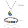 Jakob Miller Rainbow Necklace and Bracelet Set Stainless Steel Dog Tag Pendant Necklace and Handmade Magnet LGBT Pride Leather Bracelet for Unisex