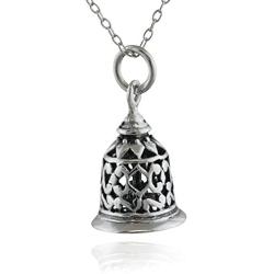 FashionJunkie4Life Sterling Silver 3-D Filigree Bell Charm Pendant Necklace, 18'' Chain