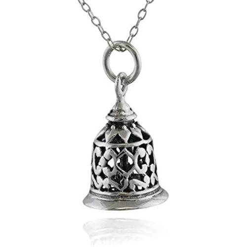 FashionJunkie4Life Sterling Silver 3-D Filigree Bell Charm Pendant Necklace, 18'' Chain