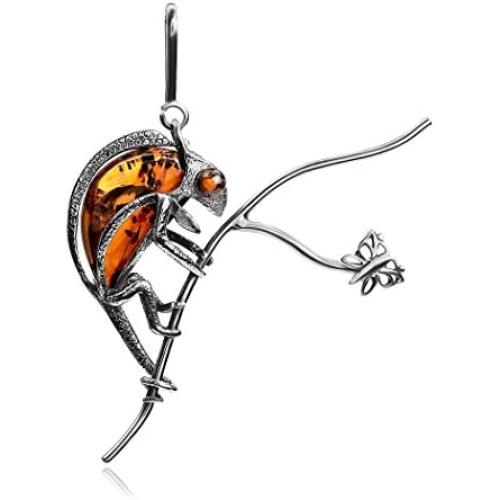 Amber Sterling Silver Chameleon Pendant