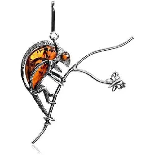 Amber Sterling Silver Chameleon Pendant Amber Sterling Silver Chameleon Pendant