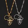 Africa Map Ankh Pendant Necklace - Stainless Steel Ancient Egyptian Coptic Map Choker Necklace Jewelry Gift for Girl and Women