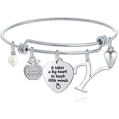 Ursteel Teacher Gifts for Women, 26 Initial Charm Bracelets Best Teacher End of Year Christmas Thank You Gifts Teacher Appreciation Gifts for Women