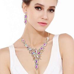 EVER FAITH Womens Marquise Crystal Flower Leaf Elegant Bridal Bib Collar Statement Necklace Earrings Set