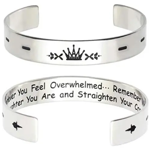Inspirational Gifts for Daughter Whenever You Feel Overwhelmed Remember Whose Straighten Your Crown Cuff Bracelet Engraved Mantra Stainless Steel Bangle Jewelry