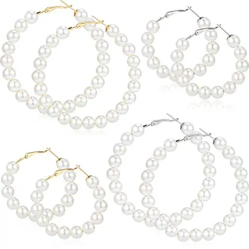 4 Pairs Faux Pearl Hoop Earrings Circle Dangle Drop Earrings Artificial Pearl Beaded Earrings (Pearl Hoop) 4 Pairs Faux Pearl Hoop Earrings Circle Dangle Drop Earrings Artificial Pearl Beaded Earrings (Pearl Hoop)