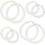 4 Pairs Faux Pearl Hoop Earrings Circle Dangle Drop Earrings Artificial Pearl Beaded Earrings (Pearl Hoop)