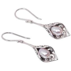 NOVICA Silver White Cultured Freshwater Pearl .925 Silver Dangle Earrings