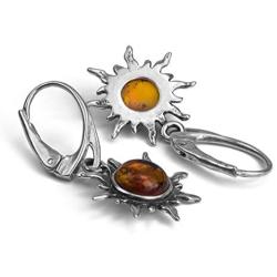 Amber Sterling Silver Flaming Sun Leverback Earrings