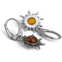 Amber Sterling Silver Flaming Sun Leverback Earrings