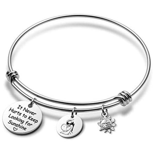 G-Ahora Winnie The Pooh Disney Eeyore Jewelry Inspired Bracelet It Never Hurts to Keep Looking for Sunshine Eeyore Quote Gift for Women Girls(Never Hurt BR)