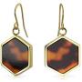 Hexagon Shaped Brown Tortoise Shell Dangle Drop Earrings For Women 14K Gold Plated Stainless Steel