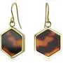 Hexagon Shaped Brown Tortoise Shell Dangle Drop Earrings For Women 14K Gold Plated Stainless Steel