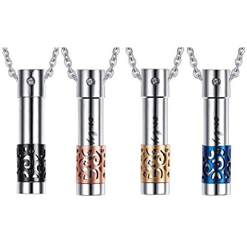 VNOX Stainless Steel Cylinder Urn Pendant Necklace for Memorial Human Being Cremation Ashes,Free Chain