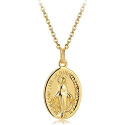 Sllaiss 925 Sterling Silver Virgin Mary Necklace for Women Men 18K Gold Plated Pendant Religious Madonna Necklace Chain 18 ” Christian Jewelry