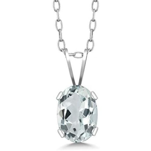 0.72 Ct Oval Shape Sky Blue Aquamarine Sterling Silver Pendant Necklace, 18''