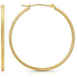 14k Yellow Gold Twisted Square Tube Hoop Earrings