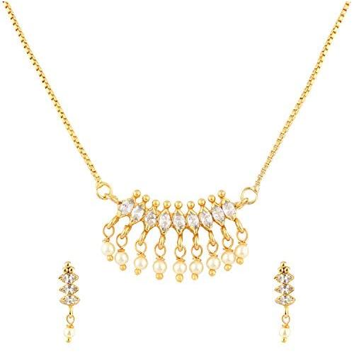 Efulgenz Gold Tone Indian Bollywood Ethnic American Diamond Traditional Pendant Necklace with Chain and Earrings Jewelry for Girls/Women