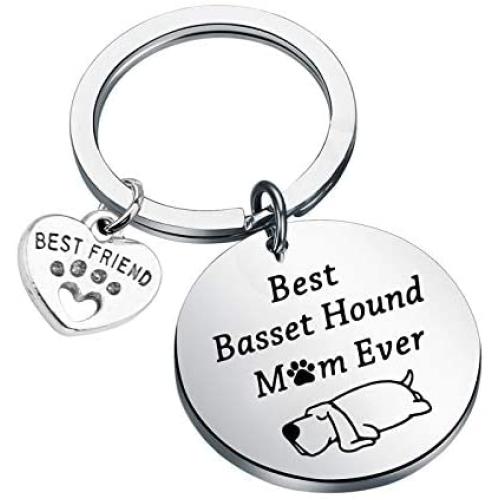 FUSTMW Basset Hound Keychain Best Basset Hound Mom Ever Gifts Dog Mom Owner Basset Hound Gifts Dog Trainer Dog Lover Jewelry Gifts