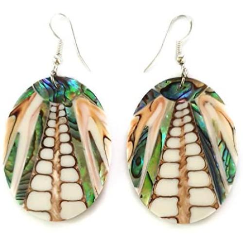 Iridescent Abalone Earrings with Natural Cone Shell Dangle Drop Handmade Women Jewelry AA293