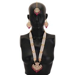 Jwellmart Womens Diva Collection White Kundan Stone Faux Pearl Rani Haar Necklace Earrings Set