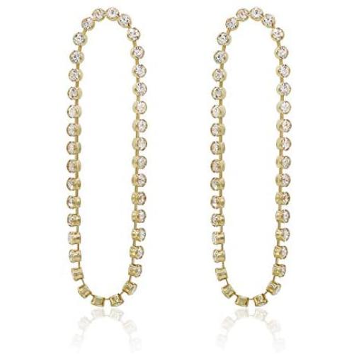 Gold Rhinestone Tassel Chain Linear Dangle Earrings for Women - PeriFairy Crystal Round Circle Theard Shoulder Drop Pierced Jewelry