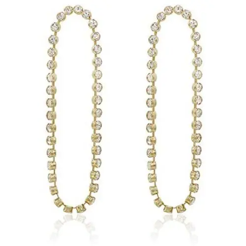 Gold Rhinestone Tassel Chain Linear Dangle Earrings for Women - PeriFairy Crystal Round Circle Theard Shoulder Drop Pierced Jewelry