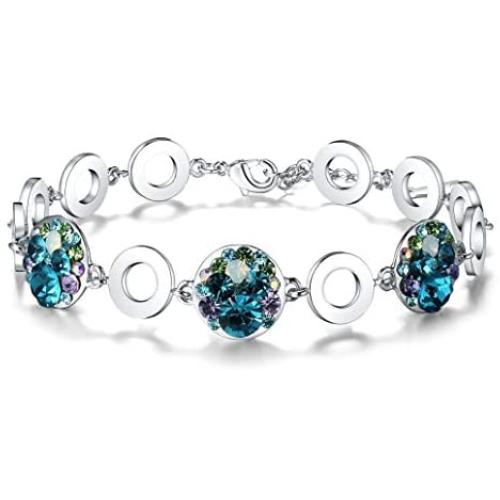 Leafael Ocean Bubble Womens Link Bracelet Made with Premium Crystals Costume Fashion Jewelry, 7''+2'', Silver Tone or 18K Rose Gold Plated, Gifts for Women