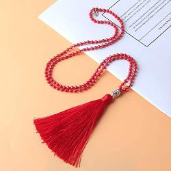 KELITCH Exclusive Crystal Beaded Necklace Luxury Silver Buddha Head Tassel Long Necklace