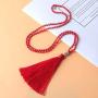 KELITCH Exclusive Crystal Beaded Necklace Luxury Silver Buddha Head Tassel Long Necklace