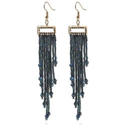 Mountainer Long Beaded Dangle Earrings – Boho Handmade Seed Bead Acrylic Tassel Earrings for Women Girls Bohemian Geometric Crystal Statement Beads Earrings