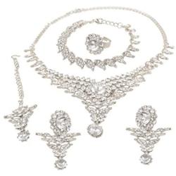 Touchstone Indian Bollywood Intricately Crafted Diamond Look Rhinestone Crystal Colorful Wedding Designer Jewelry Necklace Set in Gold and Silver Tone for Women.