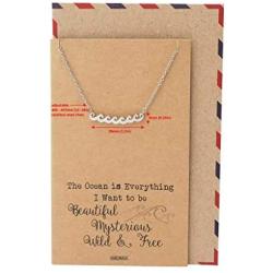 Quan Jewelry Ocean Waves Beach Necklace, Gifts for Surfer, Beach Lover Wanderlust Traveler Pendant Charm, Comes with Handmade Inspirational Quote, Gifts for Beach Goer, Silver Tone