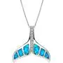 Honolulu Jewelry Company Sterling Silver Whale Tail CZ Accented Necklace Pendant with Simulated Blue Opal and 18'' Box Chain Honolulu Jewelry Company Sterling Silver Whale Tail CZ Accented Necklace Pendant with Simulated Blue Opal and 18'' Box Chain